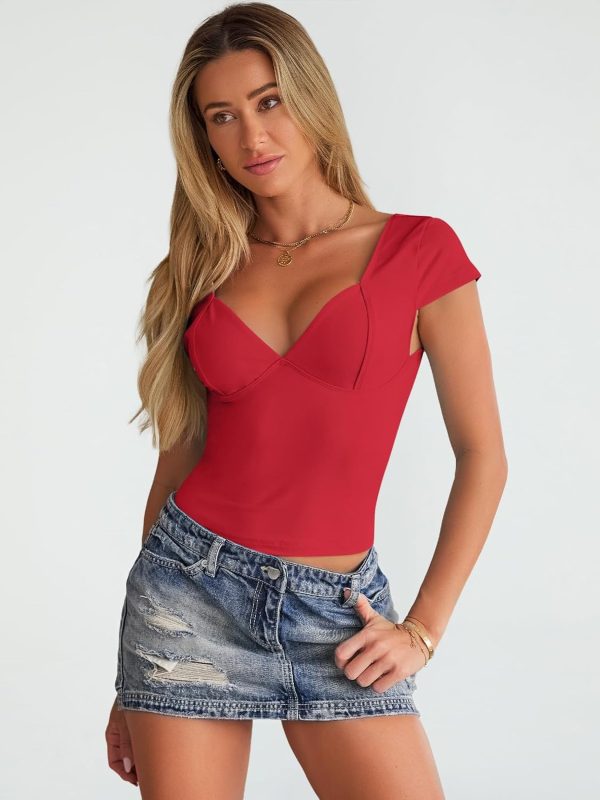 Trendy Queen Womens Summer V-Neck Backless Cute Tops Short Sleeve Sexy Slim Fit T-Shirts Y2K Clothes Corset Cami 2025 - Image 40