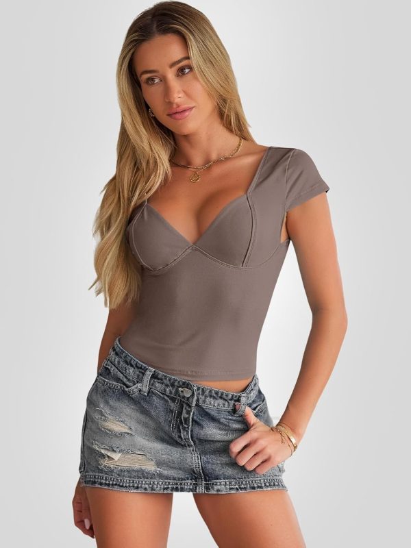 Trendy Queen Womens Summer V-Neck Backless Cute Tops Short Sleeve Sexy Slim Fit T-Shirts Y2K Clothes Corset Cami 2025 - Image 46