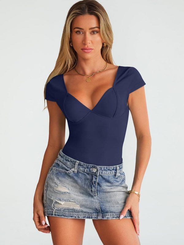 Trendy Queen Womens Summer V-Neck Backless Cute Tops Short Sleeve Sexy Slim Fit T-Shirts Y2K Clothes Corset Cami 2025 - Image 51