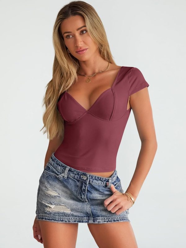 Trendy Queen Womens Summer V-Neck Backless Cute Tops Short Sleeve Sexy Slim Fit T-Shirts Y2K Clothes Corset Cami 2025 - Image 58