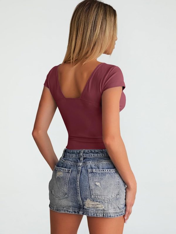 Trendy Queen Womens Summer V-Neck Backless Cute Tops Short Sleeve Sexy Slim Fit T-Shirts Y2K Clothes Corset Cami 2025 - Image 60