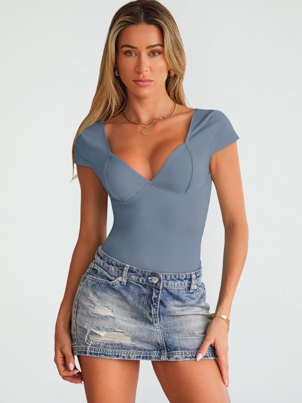 Trendy Queen Womens Summer V-Neck Backless Cute Tops Short Sleeve Sexy Slim Fit T-Shirts Y2K Clothes Corset Cami 2025 - Image 63