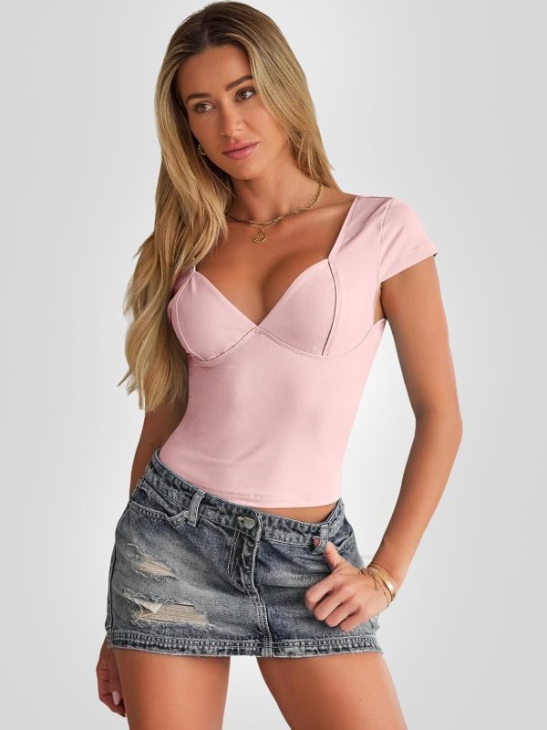 Trendy Queen Womens Summer V-Neck Backless Cute Tops Short Sleeve Sexy Slim Fit T-Shirts Y2K Clothes Corset Cami 2025 - Image 83