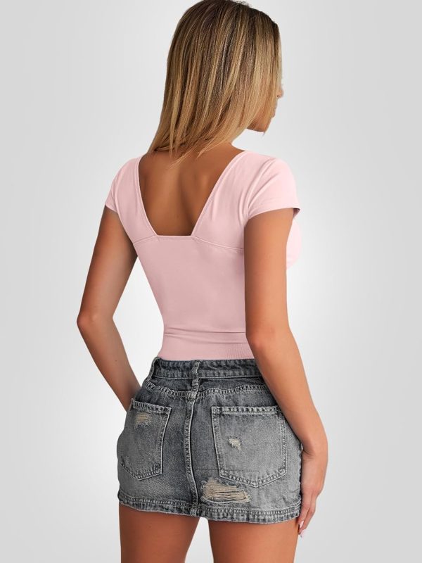Trendy Queen Womens Summer V-Neck Backless Cute Tops Short Sleeve Sexy Slim Fit T-Shirts Y2K Clothes Corset Cami 2025 - Image 85