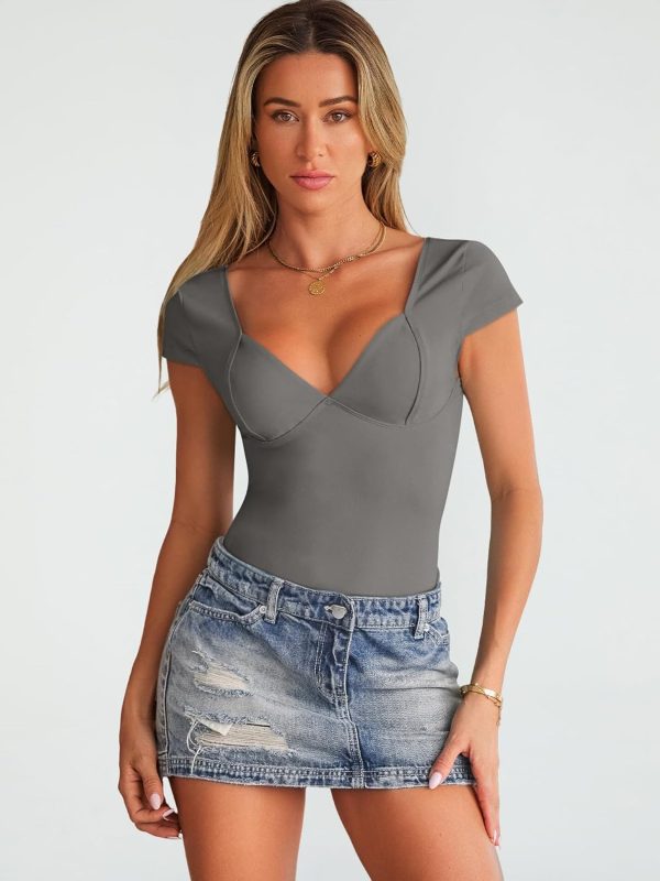 Trendy Queen Womens Summer V-Neck Backless Cute Tops Short Sleeve Sexy Slim Fit T-Shirts Y2K Clothes Corset Cami 2025 - Image 88